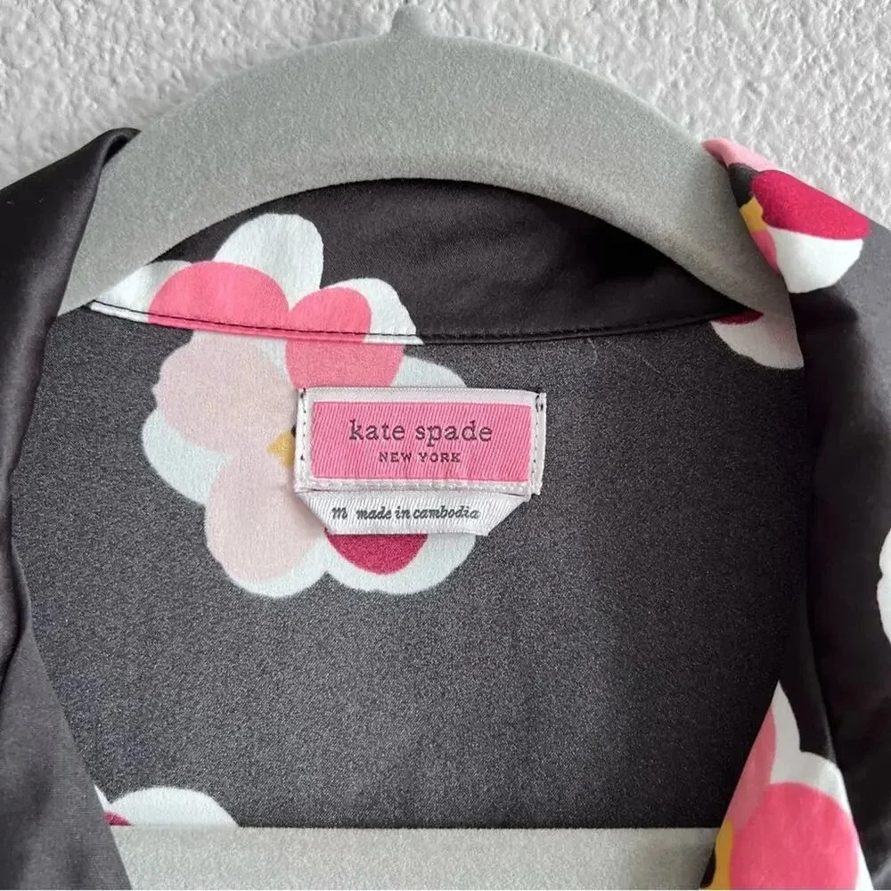 Kate Spade Women's‎ Satin Black Pink Floral Print PJ Top